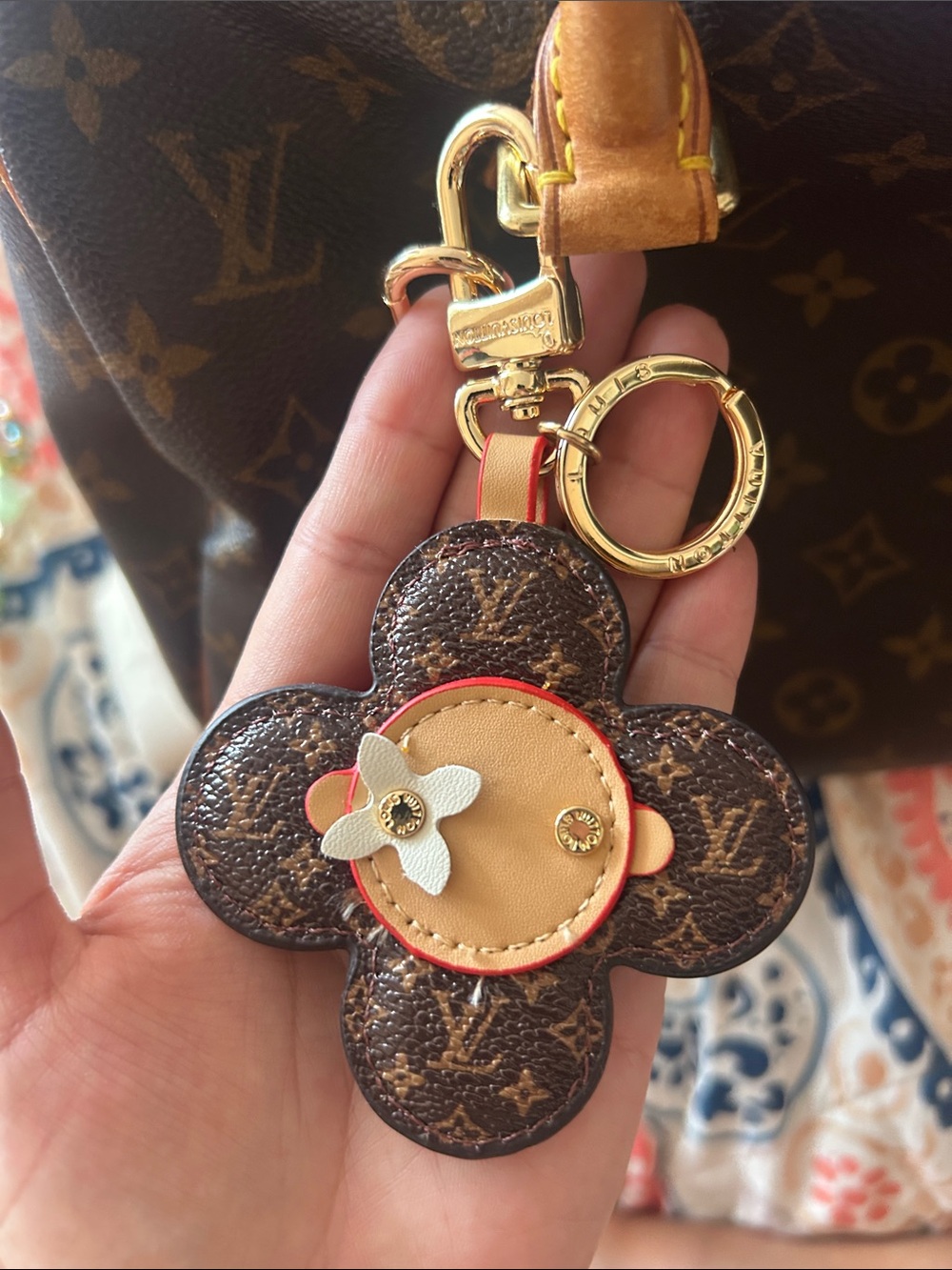 Inspired Brown Monogram Flower Keychain Charm